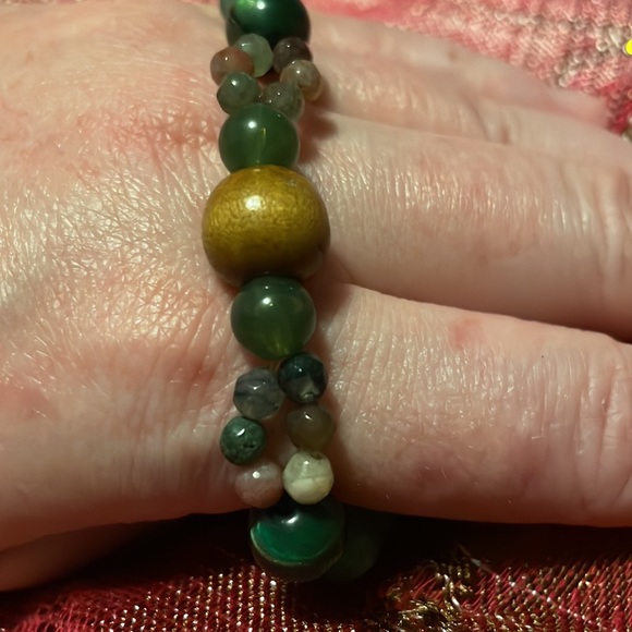 Handmade Bracelet w Upcycled & New Beads Jade Wood Metal Semiprecious Stones - Picture 2 of 4